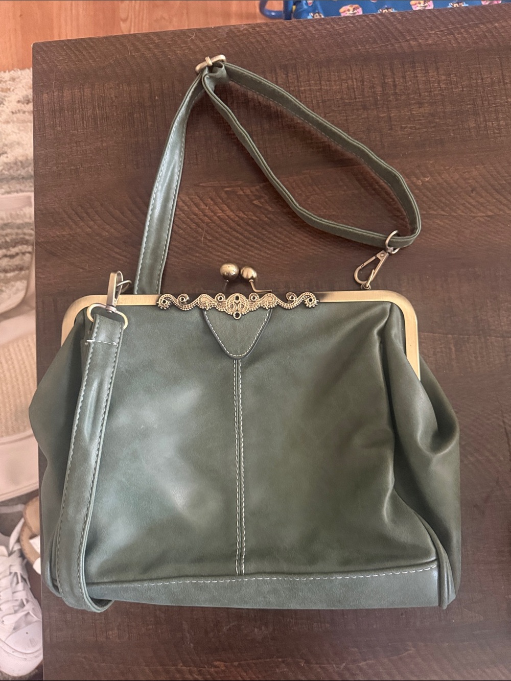 Olive Green Vintage-Style Frame Satchel Shoulder Bag